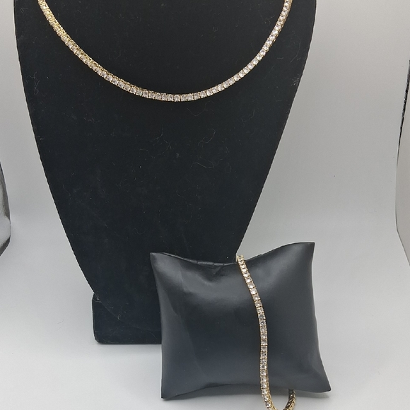 Elegant Gold Tennis Necklace and Bracelet Set - Picture 1 of 1